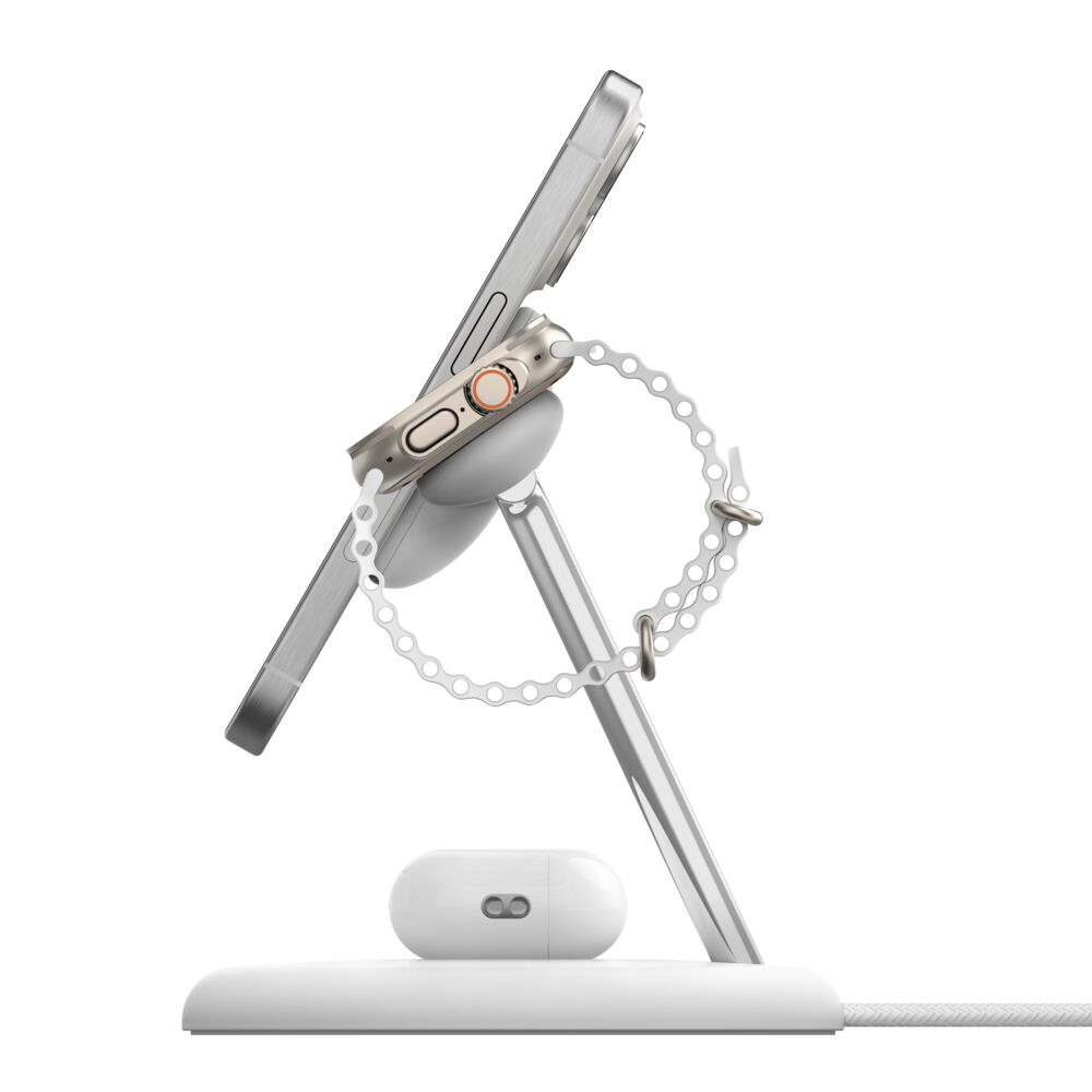 Belkin 3-in-1 Magnetic Wireless Charging Stand with Qi2 15W - White - Image 11