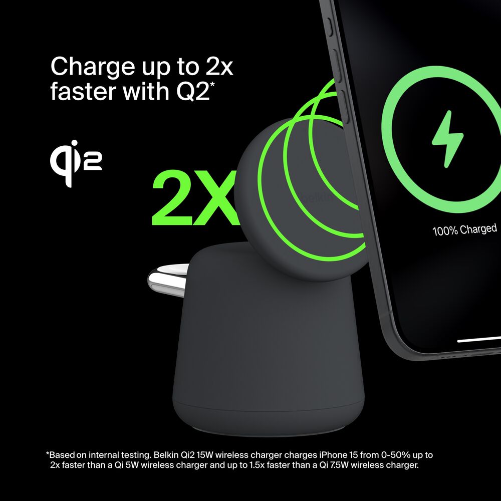 Belkin 2-in-1 Wireless Charging Dock with Qi2 15W - Image 2