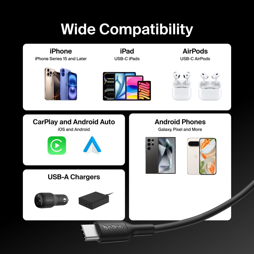 Belkin USB-A to USB-C Cable 15W, 3.3ft/1m, Black - 3.3 ft, 1 Pack - Image 7