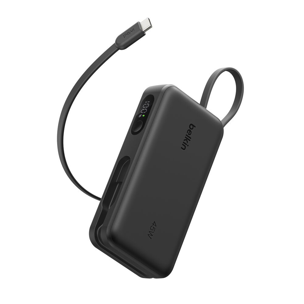 Belkin Power Bank 10K with Integrated Cable and Display - Black, 10K, 11.5in cable