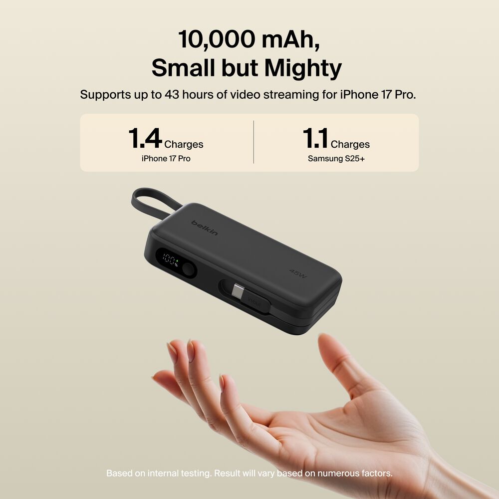 Belkin Power Bank 10K with Integrated Cable and Display - Black, 10K, 11.5in cable - Image 4