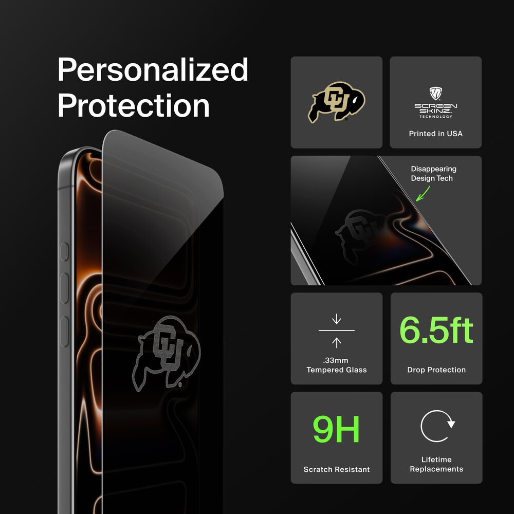 Belkin Colorado Buffalos Custom Glass Screen Protector - iPhone 16 Pro, Privacy - Image 2