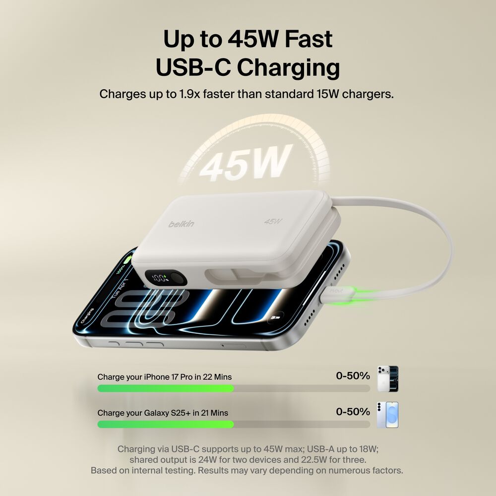 Belkin Power Bank 10K with Integrated Cable and Display - Sand, 10K, 11.5in cable - Image 6