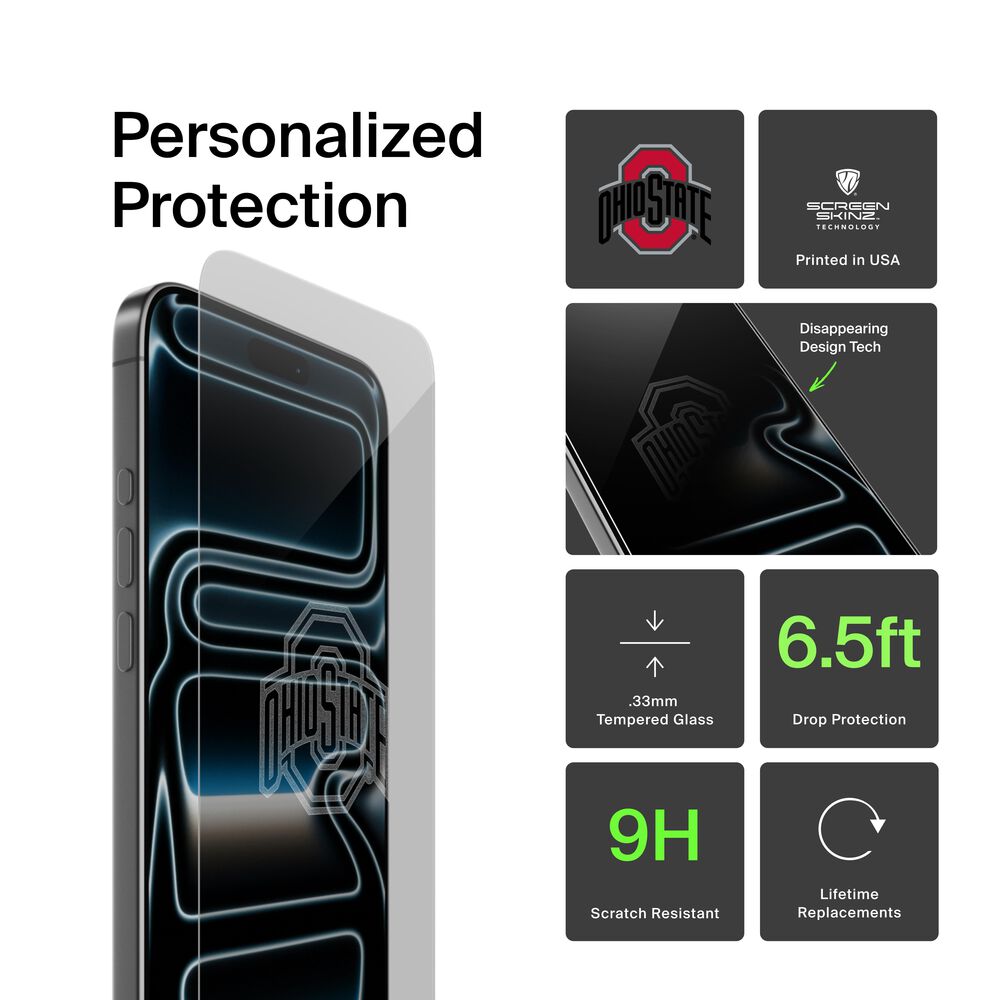 Belkin Ohio State Buckeyes Custom Glass Screen Protector - iPhone 17, Clear - Image 2