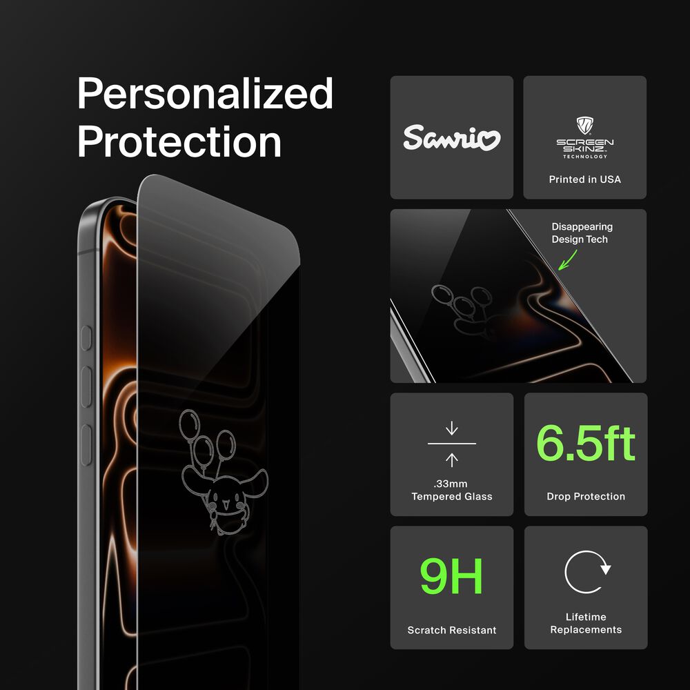 Belkin Cinnamoroll Balloon Custom Glass Screen Protector - iPhone 16 Pro Max, Privacy - Image 2