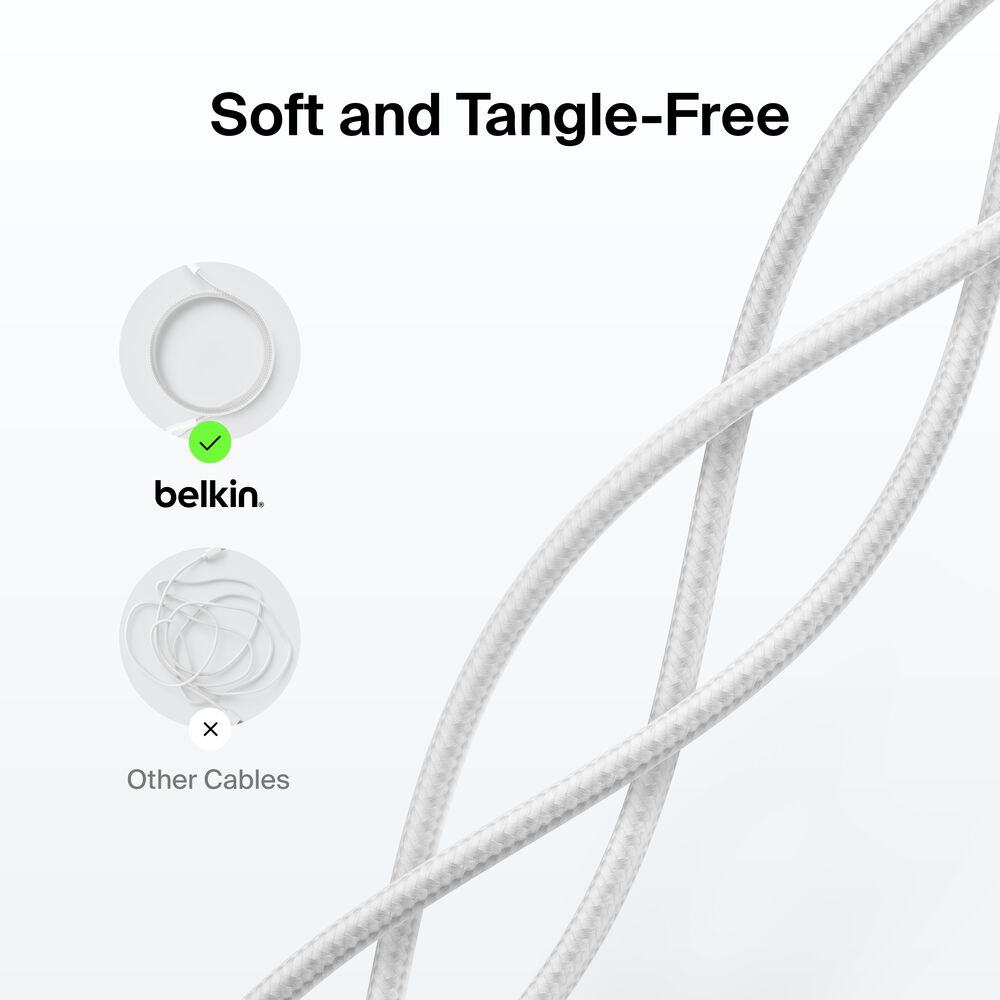 Belkin USB-C Braided Cable with Lightning Connector, 3.3ft/1m, White - 3.3 ft, 1 Pack - Image 5