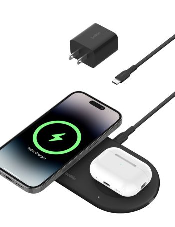 Belkin 2-in-1 Magnetic Wireless Charging Pad with Qi2 15W - Black, Power Supply Included, tt variant