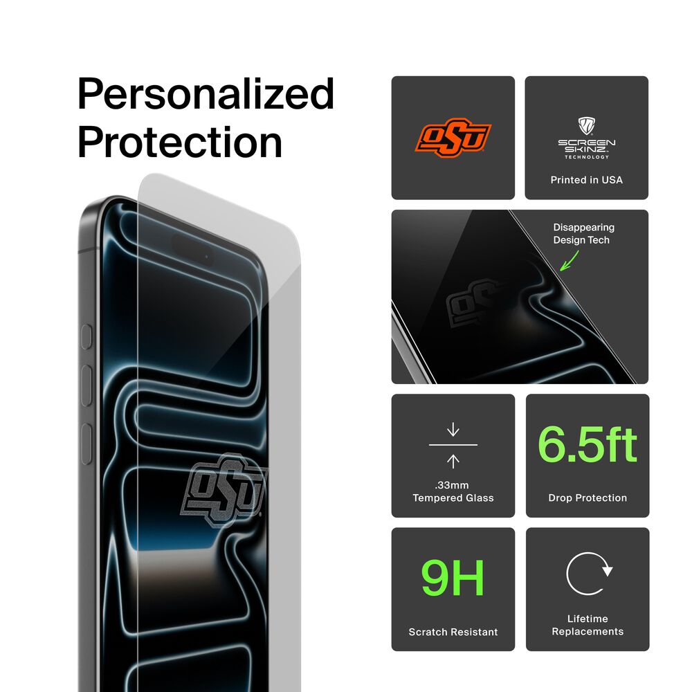Belkin Oklahoma State Cowboys Custom Glass Screen Protector - iPhone 17 Pro, Clear - Image 2