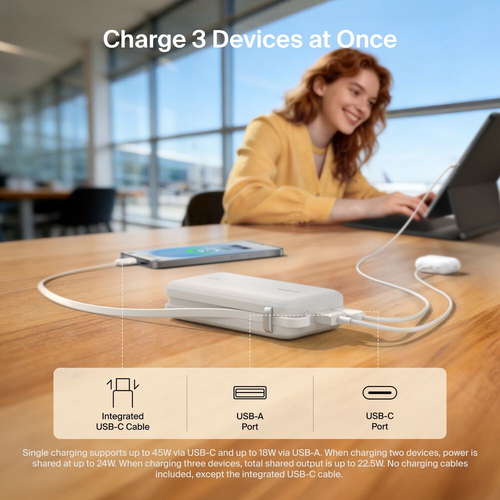 Belkin Power Bank 10K with Integrated Cable and Display - Sand, 10K, 11.5in cable - Image 4
