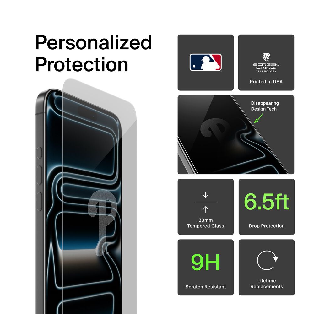Belkin Philadelphia Phillies Custom Glass Screen Protector - iPhone 16 Plus/15 Plus/15 Pro Max, Clear - Image 2