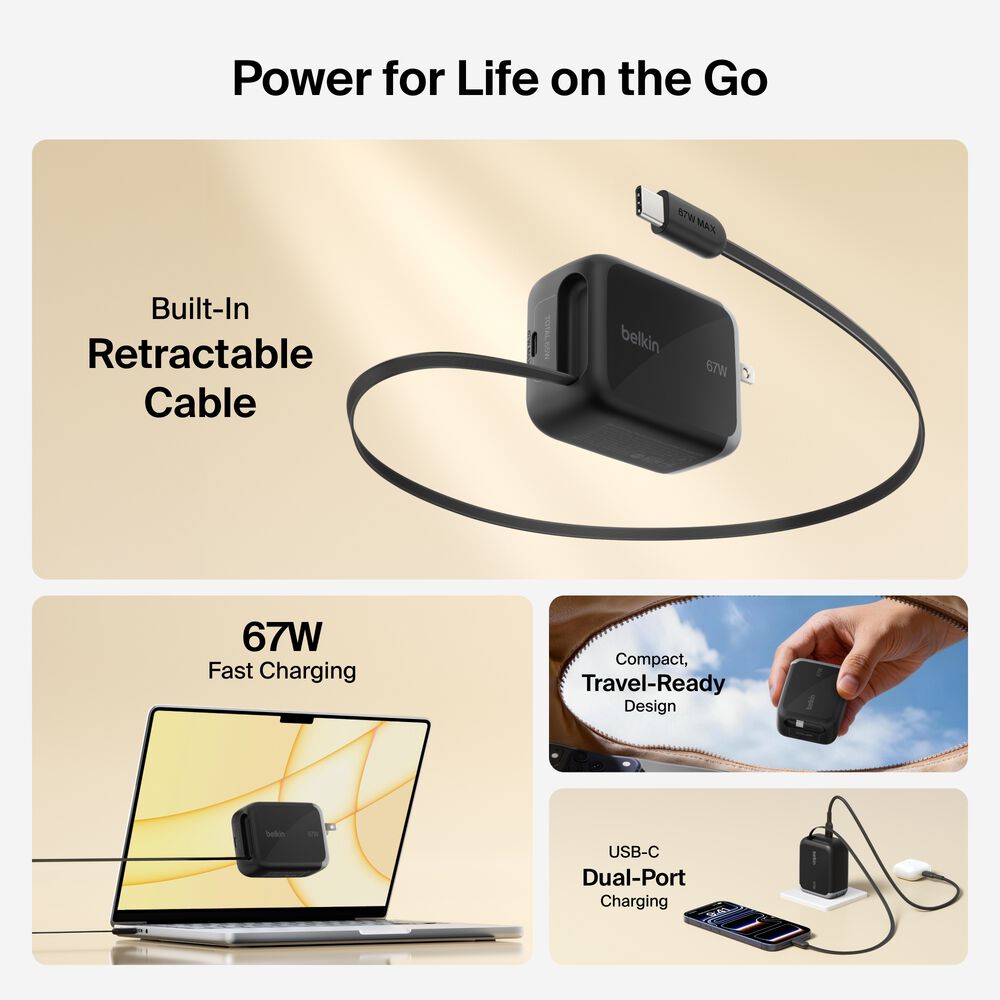 Belkin Retractable GaN Wall Charger 45W/67W - Image 2