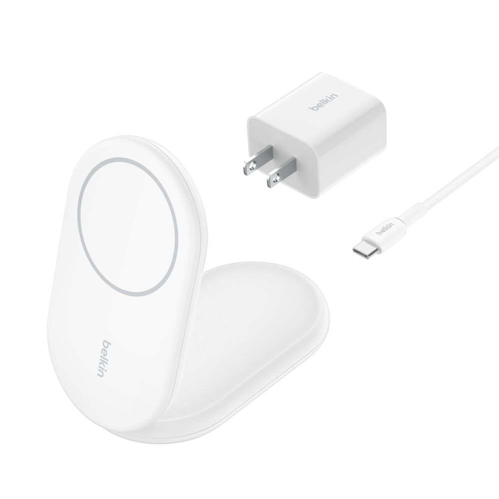 Belkin Magnetic Foldable Wireless Charger with Qi2 15W - White, Power Supply Included