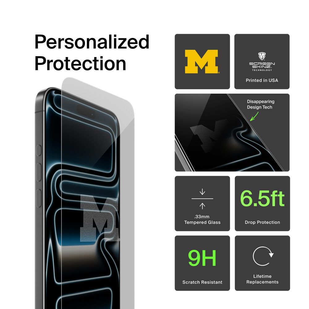 Belkin Michigan Wolverines Custom Glass Screen Protector - iPhone 17, Clear - Image 2