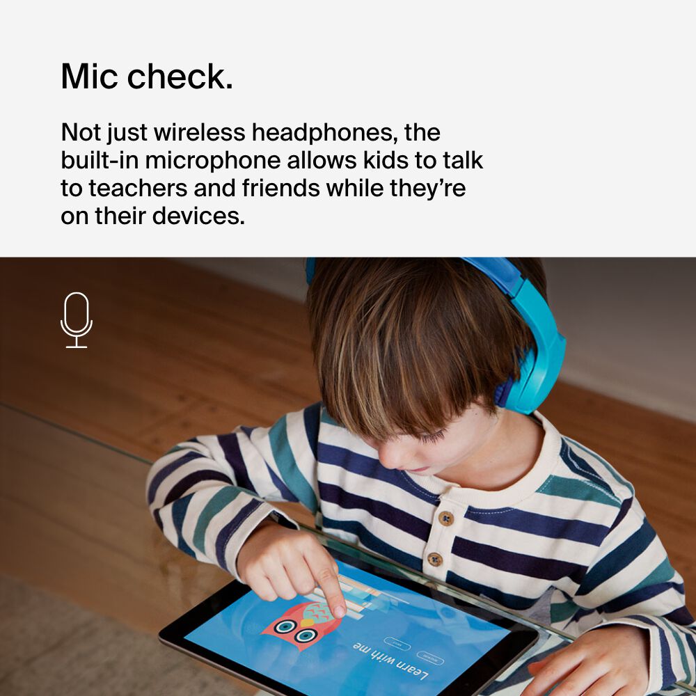 Belkin Wireless On-Ear Headphones for Kids - Blue, USB-C Cable - Image 4
