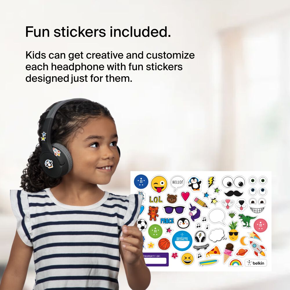 Belkin Wireless On-Ear Headphones for Kids - Black, USB-C Cable - Image 7