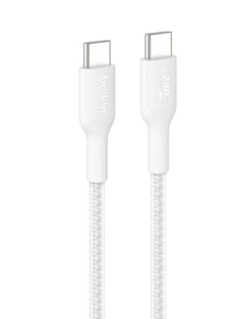 Belkin USB-C to USB-C Braided Cable 240W, 6.6ft/2m, White - 6.6 ft, 1 Pack