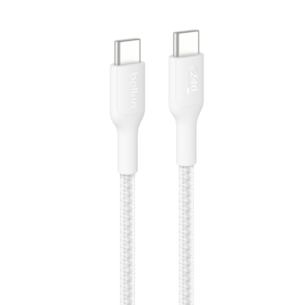 Belkin USB-C to USB-C Braided Cable 240W, 6.6ft/2m, White - 6.6 ft, 1 Pack