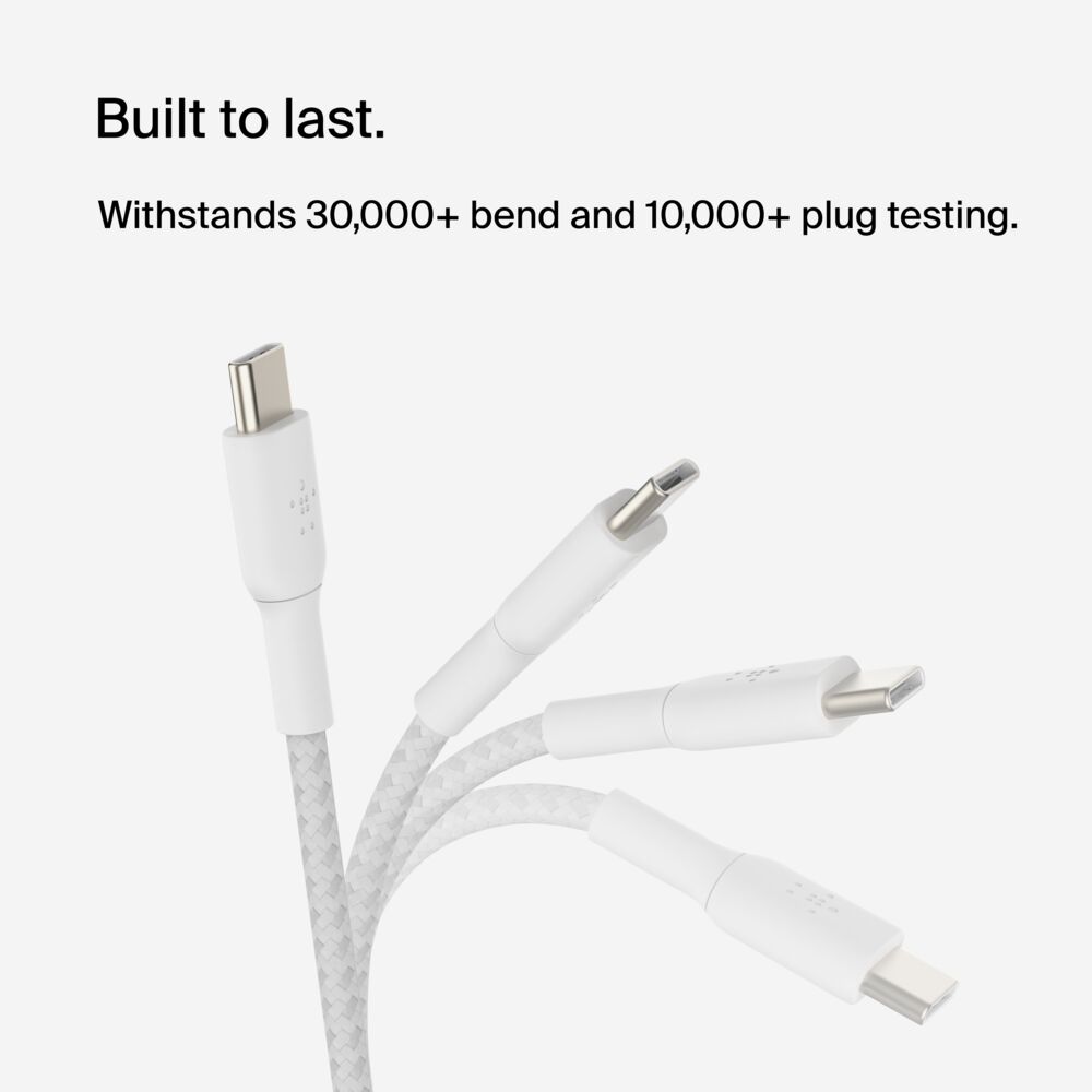 Belkin Braided USB-C to USB-C Cable 60W (1m / 2 packs) - White, 3.3 ft - Image 4