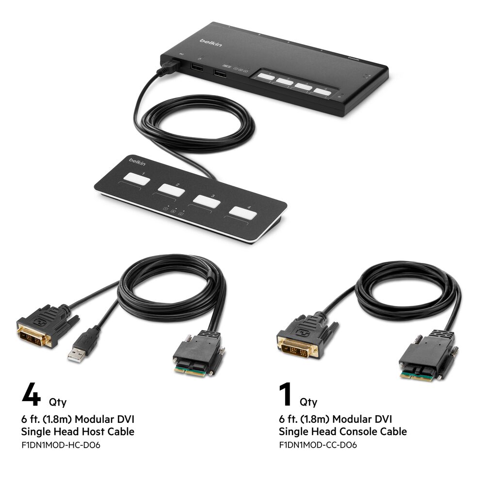 Belkin 4-Port Single Head DVI Modular Secure KVM Switch PP4.0 W/ Remote - Black