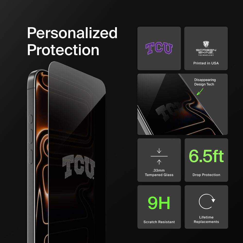Belkin Texas Christian Horned Frogs Custom Glass Screen Protector - iPhone 17 Pro Max, Privacy - Image 2