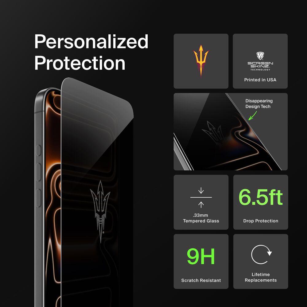 Belkin Arizona State Sun Devils Custom Glass Screen Protector - iPhone 16 Pro, Privacy - Image 2