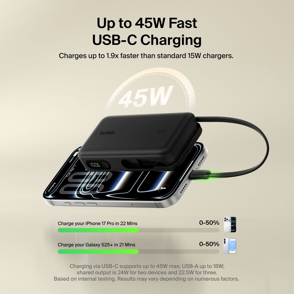 Belkin Power Bank 10K with Integrated Cable and Display - Black, 10K, 11.5in cable - Image 5