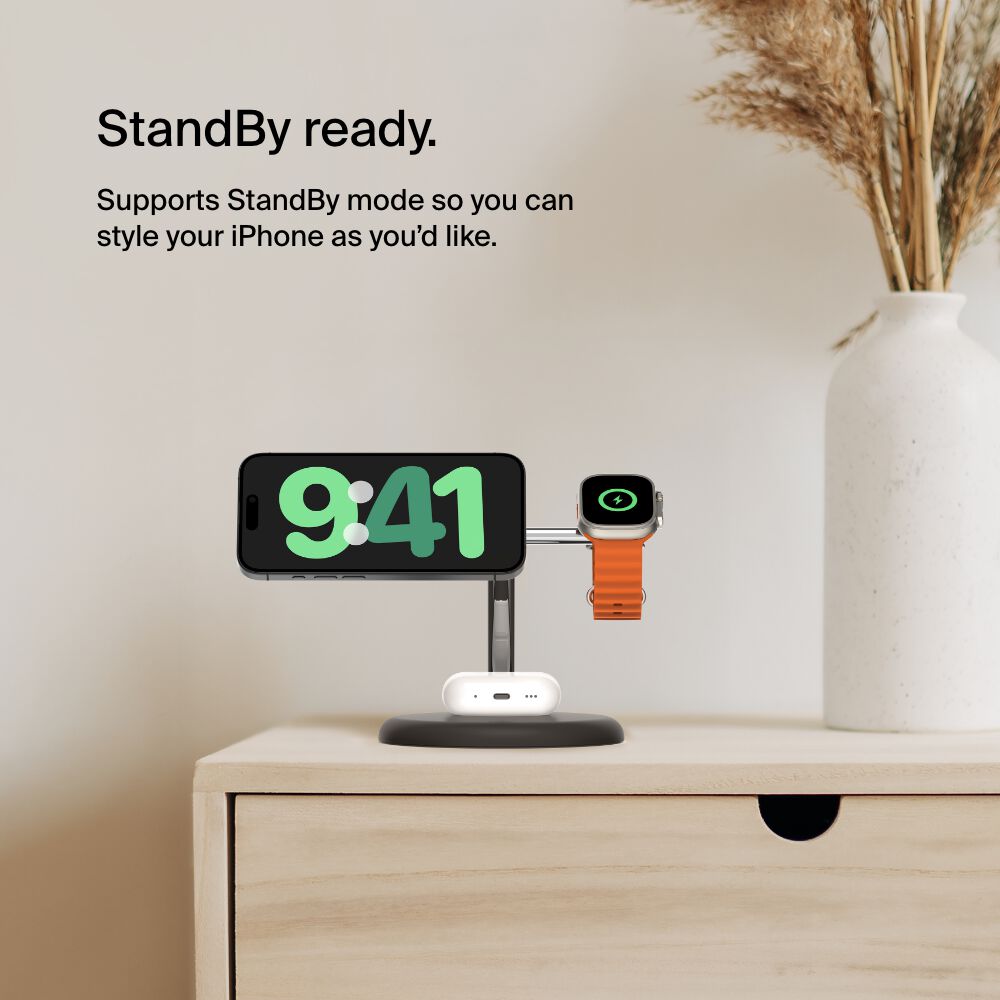 Belkin 3-in-1 Magnetic Wireless Charging Stand with Qi2 15W - Black - Image 6