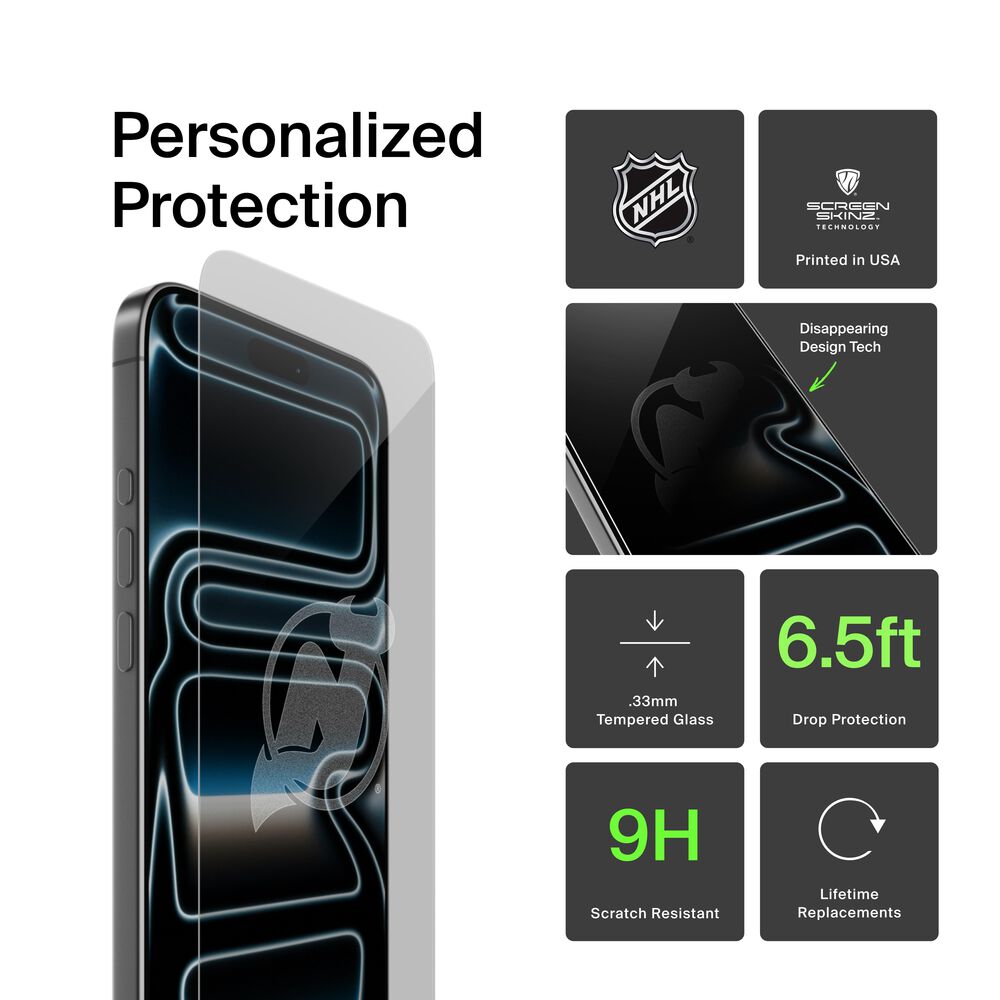 Belkin New Jersey Custom Glass Screen Protector - New Jersey Devils, iPhone 17, Clear - Image 2
