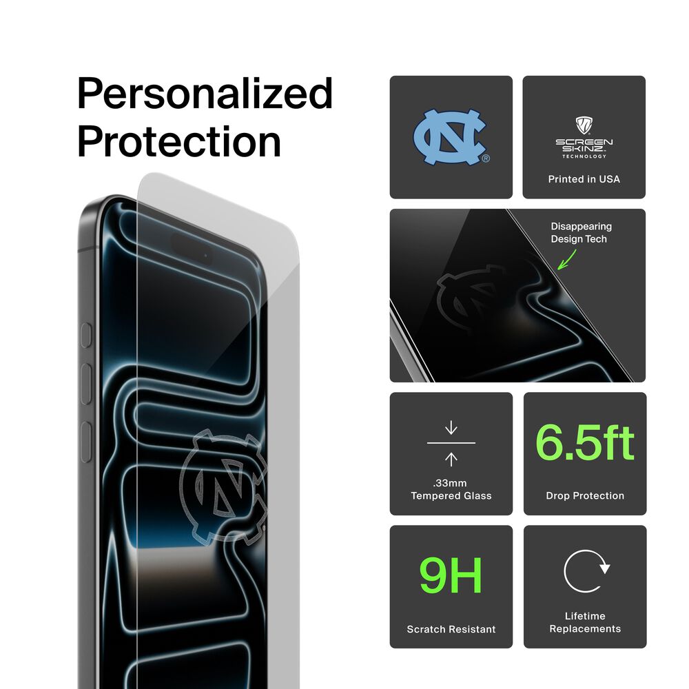 Belkin North Carolina Tar Heels Custom Glass Screen Protector - iPhone 16 Plus/15 Plus/15 Pro Max, Clear - Image 2