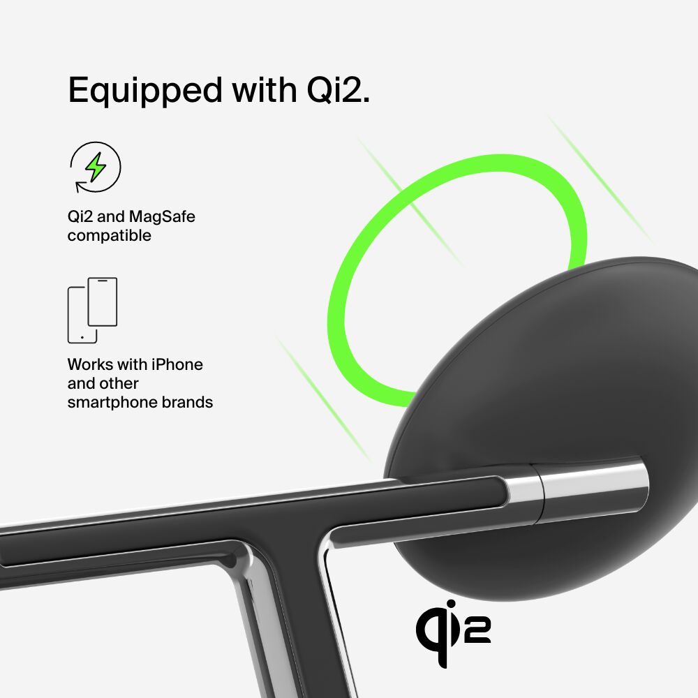 Belkin 3-in-1 Magnetic Wireless Charging Stand with Qi2 15W - Black - Image 3