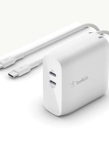 Belkin Dual USB-C GaN Wall Charger 68W + USB-C Cable - White, 2.0 meters