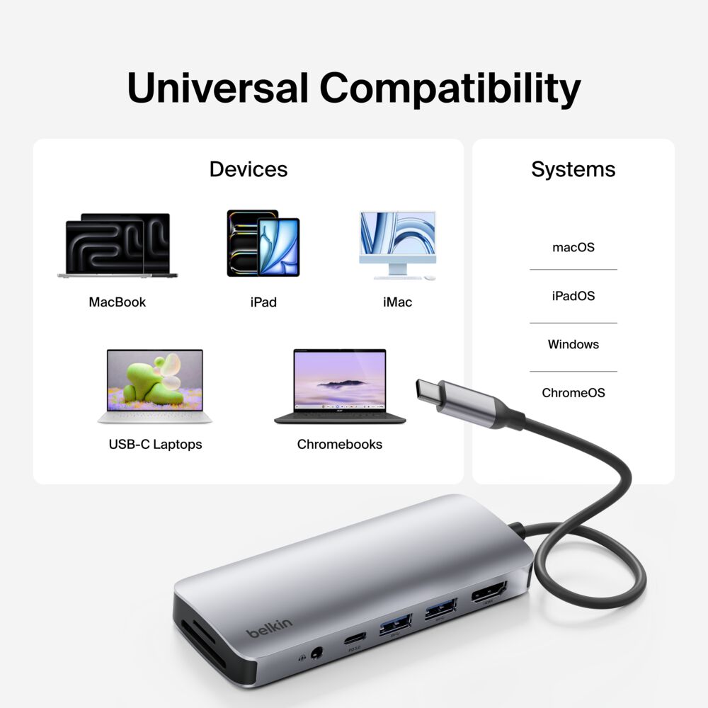 Belkin USB-C 7-in-1 Multiport Hub - Space Gray, 4K@60Hz - Image 7