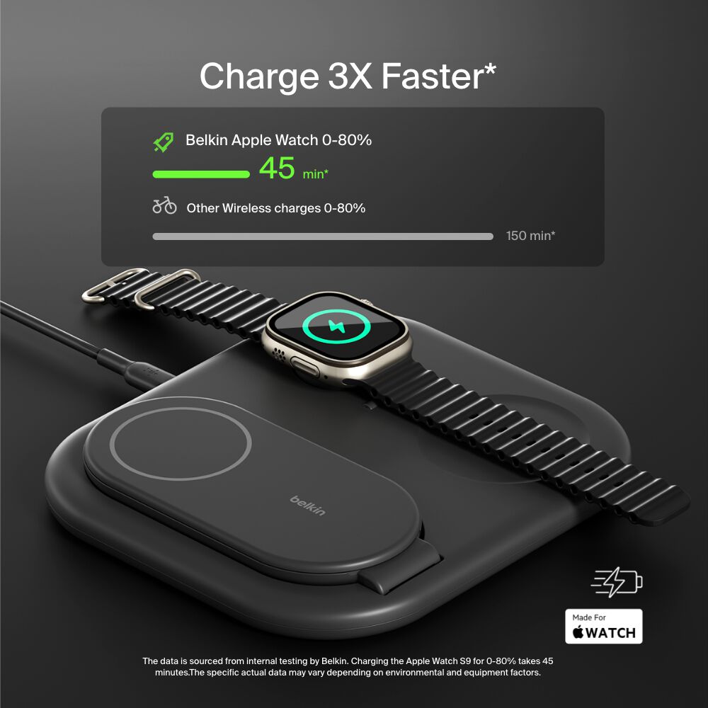 Belkin 3-in-1 Magnetic Foldable Wireless Charger with Qi2 15W - Black, tt variant - Image 3