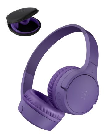 Belkin Wireless On-Ear Headphones for Kids - Purple, USB-C with Carrying Case