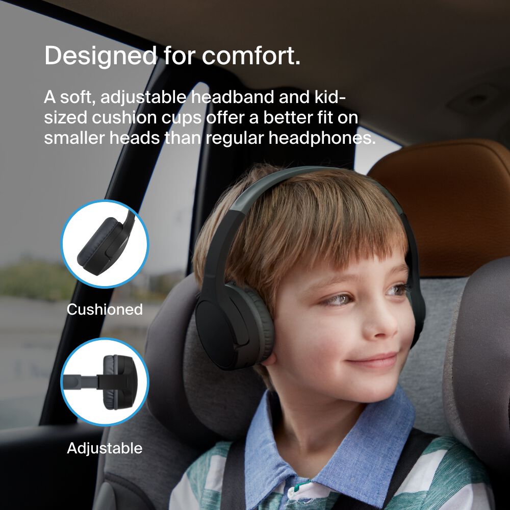 Belkin Wireless On-Ear Headphones for Kids - Black, USB-C Cable - Image 5