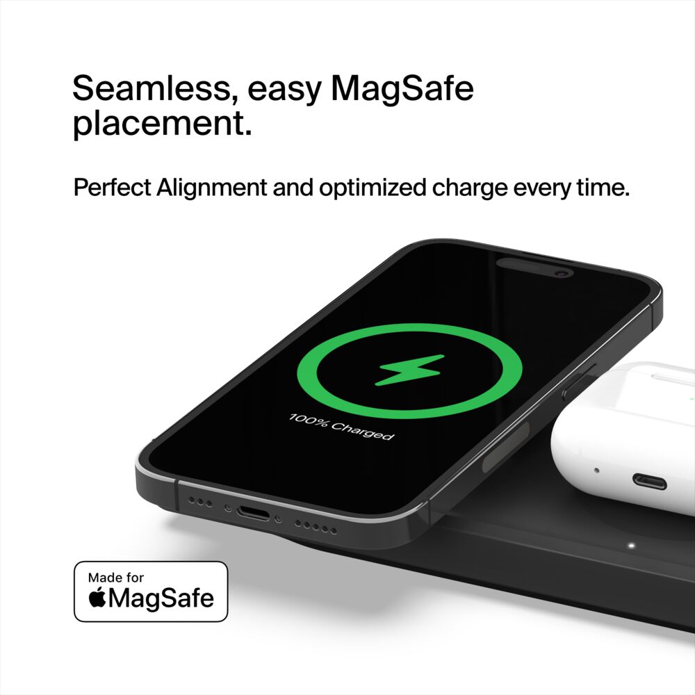 Belkin 3-in-1 Wireless Charging Pad with Official MagSafe Charging 15W (Certified Refurbished) - Black - Image 3
