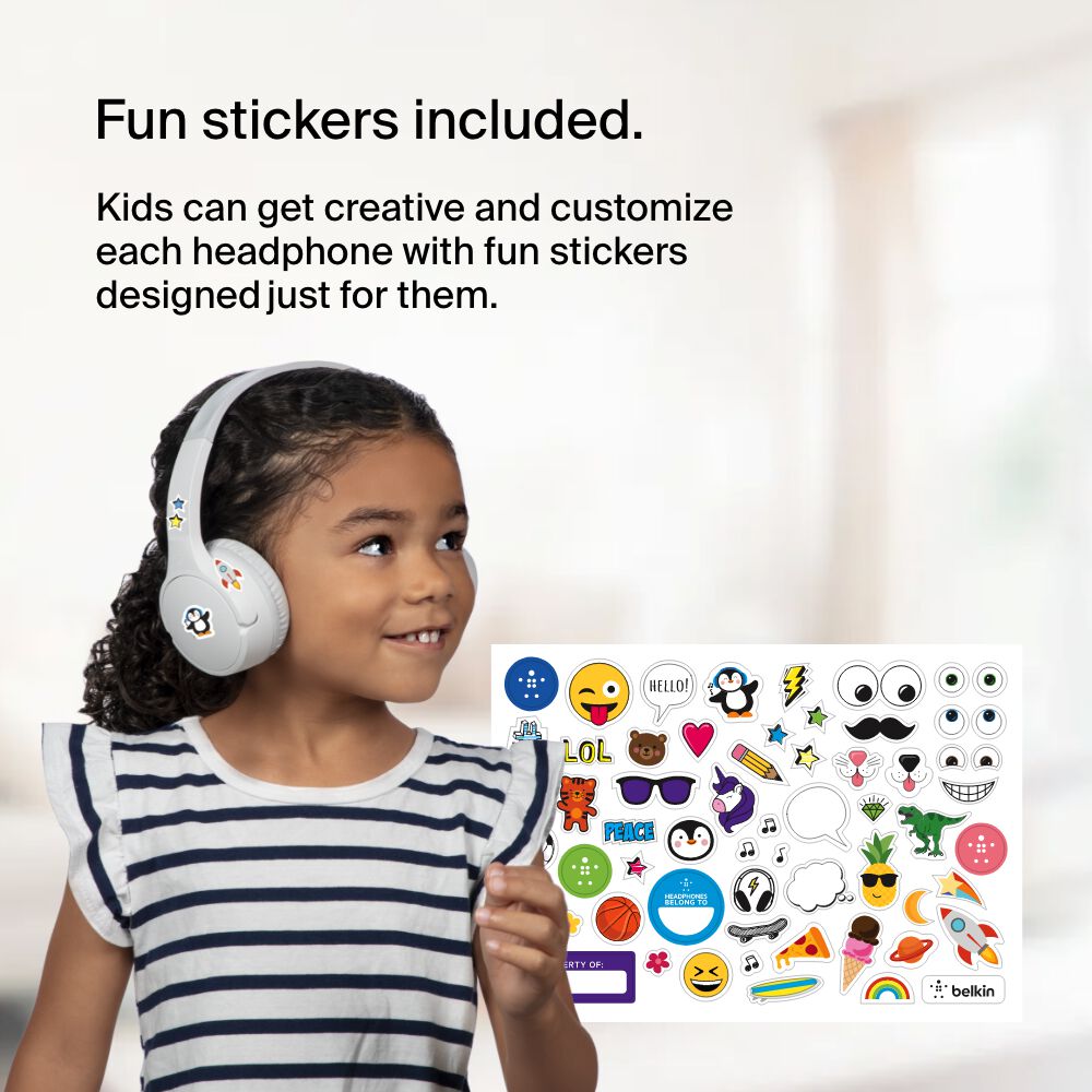 Belkin Wireless On-Ear Headphones for Kids - White, USB-C Cable - Image 7