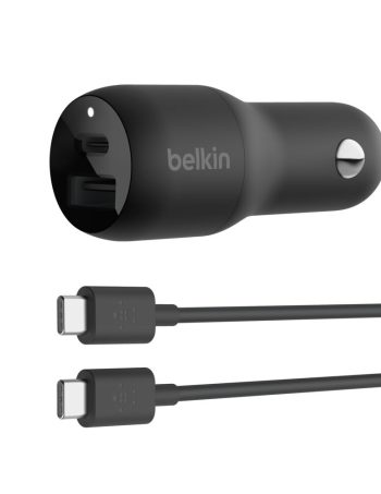 Belkin Dual Car Charger with PPS + USB-C to USB-C Cable - Black, 1.0 meters