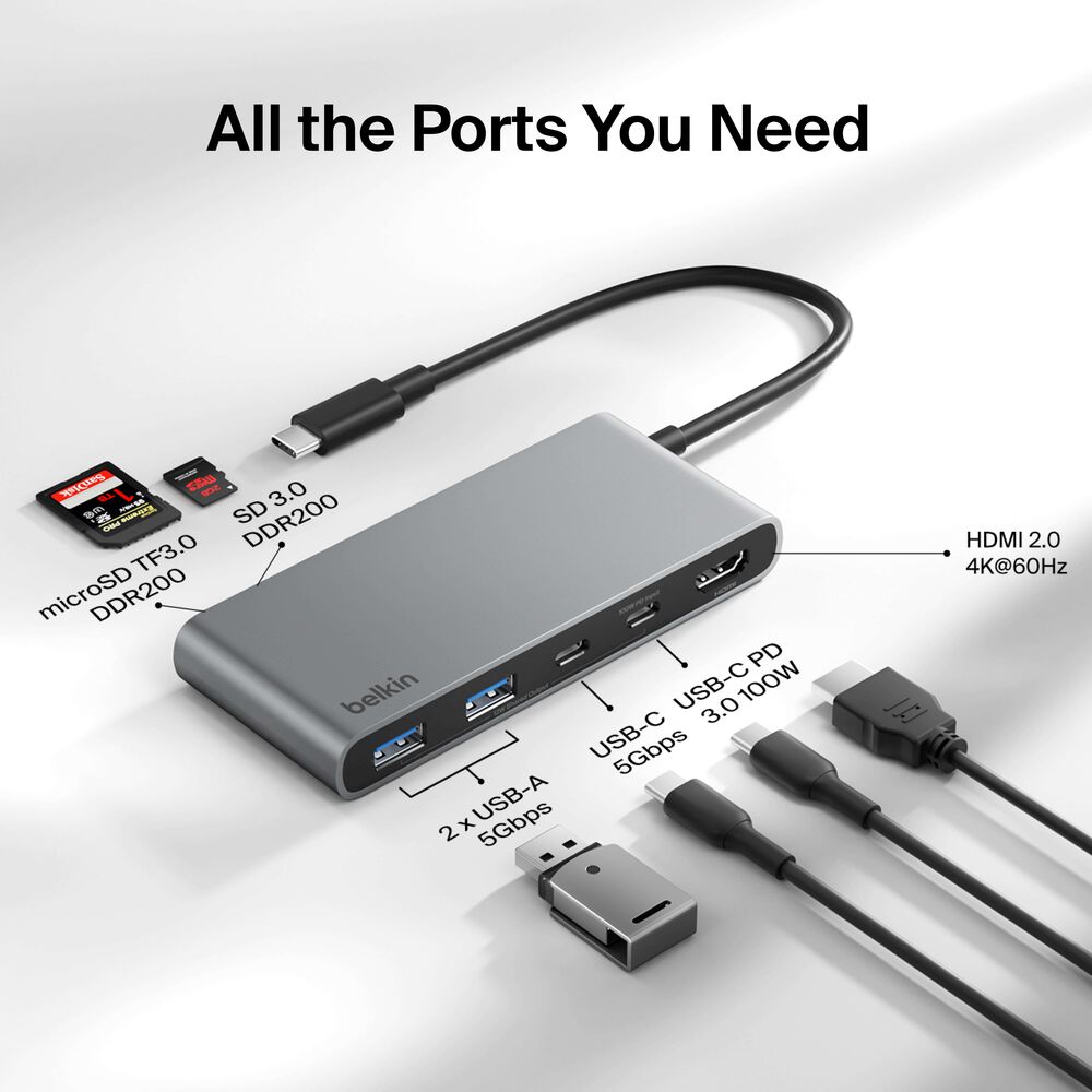 Belkin 7-Port USB-C Hub with Dual USB-C Ports - Space Gray - Image 3